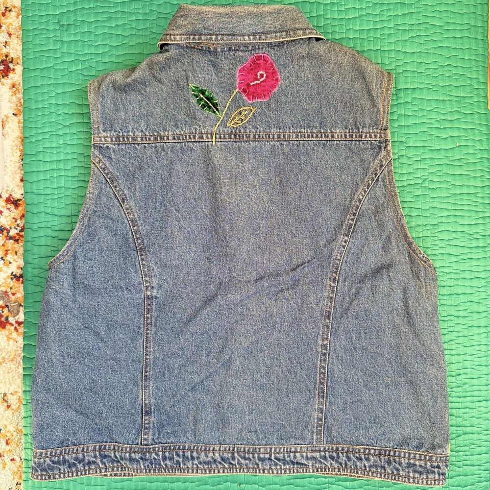 Susan Bristol P L Floral Hand Embroidered Patchwork Denim Vest Y2K 90s Vintage - Picture 3 of 16